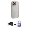 MARSİLYAN™- iPhone 15 Pro Kılıf Yankı Işık Özel Seri - Siyah Bilvis 5in1 5D Magic Hayalet Cam Ekran Koruyucu + Lacivert Raze Metal Kamera Lens