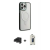 MARSİLYAN™- iPhone 15 Pro Kılıf Yankı Işık Özel Seri - Siyah Bilvis Hayalet Cam Ekran Koruyucu + Raze Metal Kamera Lens - TMGI
