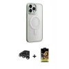 MARSİLYAN™- iPhone 15 Pro Kılıf Yankı Işık Özel Seri - Siyah Buffer Cam Ekran Koruyucu + Gümüş Raze Metal Kamera Lens