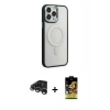 MARSİLYAN™- iPhone 15 Pro Kılıf Yankı Işık Özel Seri - Siyah Buffer Cam Ekran Koruyucu + Gümüş Raze Metal Kamera Lens