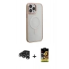 MARSİLYAN™- iPhone 15 Pro Kılıf Yankı Işık Özel Seri - Siyah Buffer Cam Ekran Koruyucu + Gümüş Raze Metal Kamera Lens