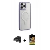 MARSİLYAN™- iPhone 15 Pro Kılıf Yankı Işık Özel Seri - Siyah Buffer Cam Ekran Koruyucu + Gümüş Raze Metal Kamera Lens