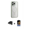 MARSİLYAN™- iPhone 15 Pro Kılıf Yankı Işık Özel Seri - Siyah Buffer Hayalet Cam Ekran Koruyucu + Gümüş Raze Metal Kamera Lens