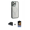 MARSİLYAN™- iPhone 15 Pro Kılıf Yankı Işık Özel Seri - Siyah Buffer Hayalet Cam Ekran Koruyucu + Raze Metal Kamera Lens - LT