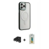 MARSİLYAN™- iPhone 15 Pro Kılıf Yankı Işık Özel Seri - Siyah Polymer Nano Ekran Koruyucu + Raze Metal Kamera Lens - TMGI