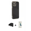 MARSİLYAN™- iPhone 15 Pro Kılıf Yankı Serisi - Şeffaf Pasifik Cam Ekran Koruyucu + Raze Metal Kamera Lens - SH