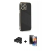 MARSİLYAN™- iPhone 15 Pro Kılıf Yankı Serisi - Siyah 3D Antistatik Mat Seramik Nano Ekran Koruyucu + Raze Metal Kamera Lens - GS
