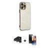 MARSİLYAN™- iPhone 15 Pro Kılıf Yankı Serisi - Siyah 3D Antistatik Mat Seramik Nano Ekran Koruyucu + Raze Metal Kamera Lens - GS