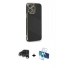 MARSİLYAN™- iPhone 15 Pro Kılıf Yankı Serisi - Siyah 3D Antistatik Seramik Nano Ekran Koruyucu + Raze Metal Kamera Lens - GS