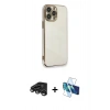 MARSİLYAN™- iPhone 15 Pro Kılıf Yankı Serisi - Siyah 3D Antistatik Seramik Nano Ekran Koruyucu + Raze Metal Kamera Lens - TMGI