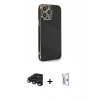 MARSİLYAN™- iPhone 15 Pro Kılıf Yankı Serisi - Siyah Bilvis 0.18mm Plus Cam Ekran Koruyucu + Raze Metal Kamera Lens - LT