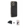 MARSİLYAN™- iPhone 15 Pro Kılıf Yankı Serisi - Siyah Bilvis 3D Mat Cam Ekran Koruyucu + Raze Metal Kamera Lens - LT
