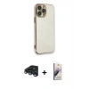 MARSİLYAN™- iPhone 15 Pro Kılıf Yankı Serisi - Siyah Bilvis 3D Mat Cam Ekran Koruyucu + Raze Metal Kamera Lens - LT