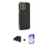 MARSİLYAN™- iPhone 15 Pro Kılıf Yankı Serisi - Siyah Bilvis 5in1 3D Magic Cam Ekran Koruyucu + Raze Metal Kamera Lens - LT