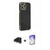 MARSİLYAN™- iPhone 15 Pro Kılıf Yankı Serisi - Siyah Bilvis 5in1 3D Magic Cam Ekran Koruyucu + Raze Metal Kamera Lens - TMGI