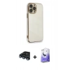 MARSİLYAN™- iPhone 15 Pro Kılıf Yankı Serisi - Siyah Bilvis 5in1 5D Magic Hayalet Cam Ekran Koruyucu + Raze Metal Kamera Lens - LT
