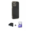 MARSİLYAN™- iPhone 15 Pro Kılıf Yankı Serisi - Siyah Bilvis 5in1 5D Magic Hayalet Cam Ekran Koruyucu + Raze Metal Kamera Lens - LT
