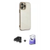 MARSİLYAN™- iPhone 15 Pro Kılıf Yankı Serisi - Siyah Bilvis 5in1 5D Magic Hayalet Cam Ekran Koruyucu + Raze Metal Kamera Lens - GS