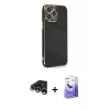 MARSİLYAN™- iPhone 15 Pro Kılıf Yankı Serisi - Siyah Bilvis 5in1 5D Magic Hayalet Cam Ekran Koruyucu + Raze Metal Kamera Lens - GS