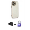 MARSİLYAN™- iPhone 15 Pro Kılıf Yankı Serisi - Siyah Bilvis 5in1 5D Magic Hayalet Cam Ekran Koruyucu + Siyah Raze Metal Kamera Lens