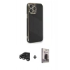 MARSİLYAN™- iPhone 15 Pro Kılıf Yankı Serisi - Siyah Bilvis Hayalet Cam Ekran Koruyucu + Raze Metal Kamera Lens - TMGI