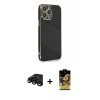 MARSİLYAN™- iPhone 15 Pro Kılıf Yankı Serisi - Siyah Buffer Cam Ekran Koruyucu + Raze Metal Kamera Lens - SH