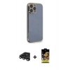 MARSİLYAN™- iPhone 15 Pro Kılıf Yankı Serisi - Siyah Buffer Cam Ekran Koruyucu + Titanyum Gri Raze Metal Kamera Lens