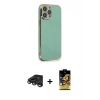 MARSİLYAN™- iPhone 15 Pro Kılıf Yankı Serisi - Siyah Buffer Cam Ekran Koruyucu + Titanyum Gri Raze Metal Kamera Lens
