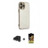 MARSİLYAN™- iPhone 15 Pro Kılıf Yankı Serisi - Siyah Buffer Cam Ekran Koruyucu + Titanyum Gri Raze Metal Kamera Lens