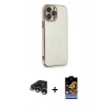 MARSİLYAN™- iPhone 15 Pro Kılıf Yankı Serisi - Siyah Buffer Hayalet Cam Ekran Koruyucu + Raze Metal Kamera Lens - GS
