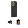 MARSİLYAN™- iPhone 15 Pro Kılıf Yankı Serisi - Siyah Buffer Hayalet Cam Ekran Koruyucu + Raze Metal Kamera Lens - GS