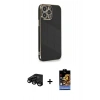 MARSİLYAN™- iPhone 15 Pro Kılıf Yankı Serisi - Siyah Buffer Hayalet Cam Ekran Koruyucu + Raze Metal Kamera Lens - SH