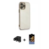MARSİLYAN™- iPhone 15 Pro Kılıf Yankı Serisi - Siyah Buffer Hayalet Cam Ekran Koruyucu + Raze Metal Kamera Lens - SH