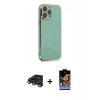 MARSİLYAN™- iPhone 15 Pro Kılıf Yankı Serisi - Siyah Buffer Hayalet Cam Ekran Koruyucu + Titanyum Gri Raze Metal Kamera Lens