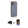 MARSİLYAN™- iPhone 15 Pro Kılıf Yankı Serisi - Siyah Buffer Hayalet Cam Ekran Koruyucu + Titanyum Gri Raze Metal Kamera Lens