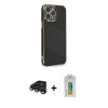 MARSİLYAN™- iPhone 15 Pro Kılıf Yankı Serisi - Siyah Polymer Nano Ekran Koruyucu + Raze Metal Kamera Lens - TMGI