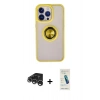 MARSİLYAN™- iPhone 15 Pro Kılıf Yörünge Çizgi - Şeffaf Pasifik Cam Ekran Koruyucu + Raze Metal Kamera Lens - GS