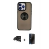 MARSİLYAN™- iPhone 15 Pro Kılıf Yörünge Çizgi - Siyah 3D Antistatik Hayalet Cam Ekran Koruyucu + Raze Metal Kamera Lens - GS