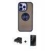 MARSİLYAN™- iPhone 15 Pro Kılıf Yörünge Çizgi - Siyah 3D Antistatik Hayalet Cam Ekran Koruyucu + Raze Metal Kamera Lens - GS