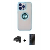 MARSİLYAN™- iPhone 15 Pro Kılıf Yörünge Çizgi - Siyah 3D Antistatik Hayalet Cam Ekran Koruyucu + Raze Metal Kamera Lens - GS
