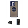 MARSİLYAN™- iPhone 15 Pro Kılıf Yörünge Çizgi - Siyah 3D Antistatik Hayalet Cam Ekran Koruyucu + Raze Metal Kamera Lens - TMGI