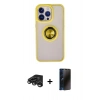 MARSİLYAN™- iPhone 15 Pro Kılıf Yörünge Çizgi - Siyah 3D Antistatik Hayalet Cam Ekran Koruyucu + Raze Metal Kamera Lens - TMGI