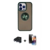 MARSİLYAN™- iPhone 15 Pro Kılıf Yörünge Çizgi - Siyah 3D Antistatik Mat Seramik Nano Ekran Koruyucu + Raze Metal Kamera Lens - LT