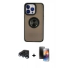 MARSİLYAN™- iPhone 15 Pro Kılıf Yörünge Çizgi - Siyah 3D Antistatik Mat Seramik Nano Ekran Koruyucu + Raze Metal Kamera Lens - LT