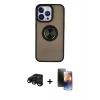 MARSİLYAN™- iPhone 15 Pro Kılıf Yörünge Çizgi - Siyah 3D Antistatik Mat Seramik Nano Ekran Koruyucu + Raze Metal Kamera Lens - SH