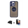MARSİLYAN™- iPhone 15 Pro Kılıf Yörünge Çizgi - Siyah 3D Antistatik Mat Seramik Nano Ekran Koruyucu + Raze Metal Kamera Lens - SH