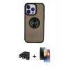 MARSİLYAN™- iPhone 15 Pro Kılıf Yörünge Çizgi - Siyah 3D Antistatik Mat Seramik Nano Ekran Koruyucu + Raze Metal Kamera Lens - TMGI