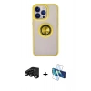 MARSİLYAN™- iPhone 15 Pro Kılıf Yörünge Çizgi - Siyah 3D Antistatik Seramik Nano Ekran Koruyucu + Raze Metal Kamera Lens - SH