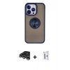 MARSİLYAN™- iPhone 15 Pro Kılıf Yörünge Çizgi - Siyah Bilvis 0.18mm Plus Cam Ekran Koruyucu + Raze Metal Kamera Lens - GS