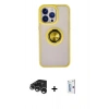 MARSİLYAN™- iPhone 15 Pro Kılıf Yörünge Çizgi - Siyah Bilvis 0.18mm Plus Cam Ekran Koruyucu + Raze Metal Kamera Lens - GS